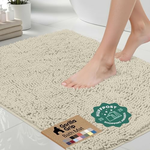 GORILLA GRIP Bath Rug Mat for Bathroom, Thick Chenille, 48x24 Dusty Cloud by GorillaGrip