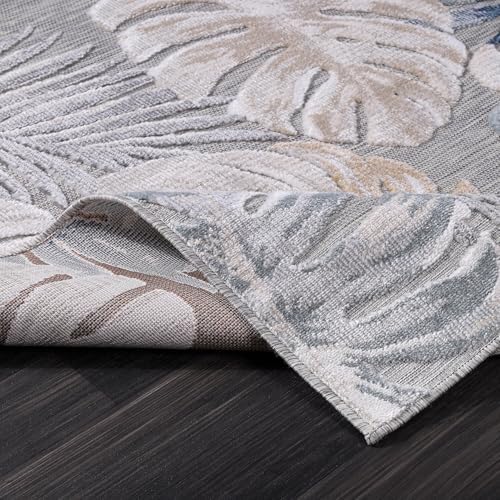 CAMILSON Indoor Outdoor Rug, Blue 9’x12’ Leaf Tropical Botanical Area Rugs for Indoor and Outdoor patios, Easy-Cleaning Non-Shedding Living Room, Garden and Kitchen Washable Outside Carpet (9x12) - Image 4