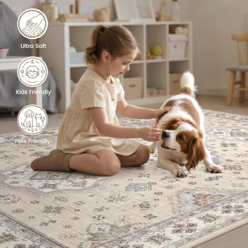 EIEIHOUSE 10x13 Area Rug Washable Vintage Rugs for Living Room Muted Beige - Image 5