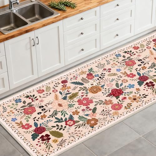 Washable 2' x 6' Runners for Hallways Soft Carpet (Beige Red) - Image 3