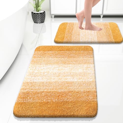 OLANLY Micorfiber Bathroom Rug Set 2 Piece, Soft Bath Mats, Golden Yellow by OLANLY