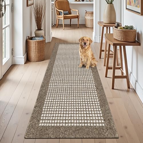 Ileading Laundry Room Runner Rug 2'x6' Non Slip Farmhouse Kitchen Floor Mats with Rubber Backing Machine Washable Brown Indoor Decor Carpet for Doormat Hallway Entryway Petmat Garage Balcony by Ileading