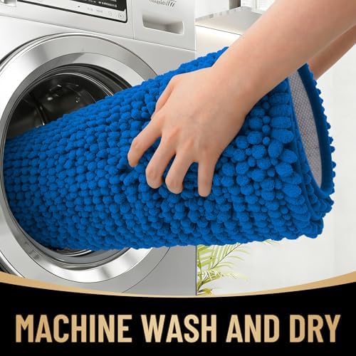 OLANLY Thick Chenille Absorbent Bathroom Rugs Mat 30x20, Deep Navy Blue - Image 4