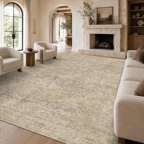 10x14 Washable Boho Area Rug, Non-Slip Living Room Carpet by LULLOSA