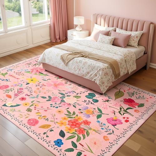 ISEAU 9x12 Area Rug for Living Room,Washable Rugs for Bedroom Dorm, Pink - Image 3