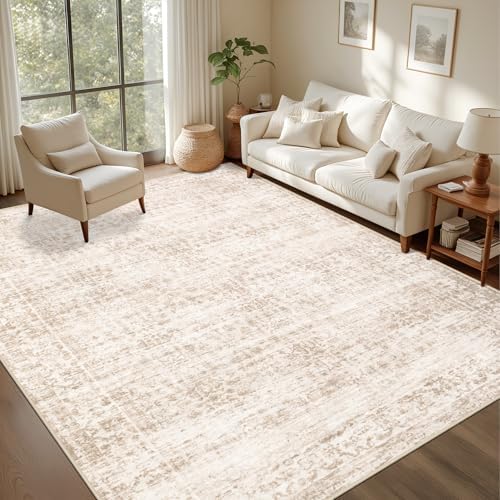 10x14 Area Rugs Living Room: Washable Rug for Bedroom Beige Brown - Image 2