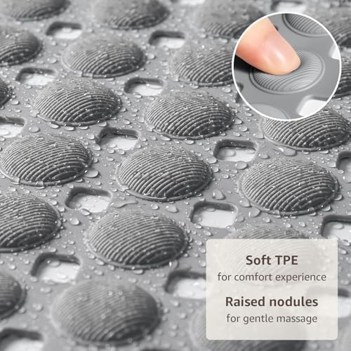 OTHWAY Bath Tub Shower Mat Non Slip, Bathtub Floor Liner Mats for Inside Shower Bathroom, Suction Cups and Drain Holes for Feet Scrubbing, Machine Washable, Soft on Feet, 35x16 Inch, Grey - Image 2