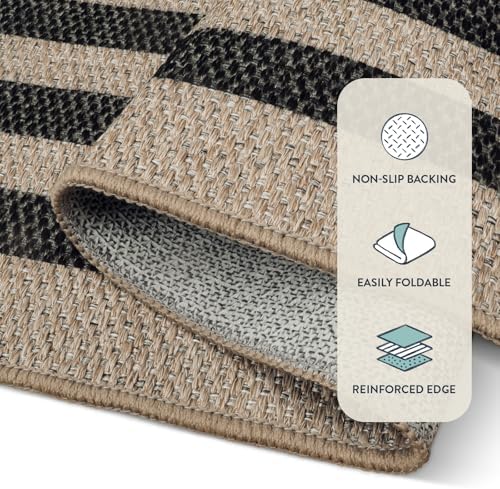 Lahome Modern Easy Jute Dining Room Rug, 5x7 Black Geometric Outdoor Rug - Image 5