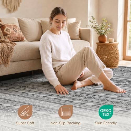 cotiled Boho 7x9 Area Rug for Living Room: Large Moroccan Washable Rug - Image 4