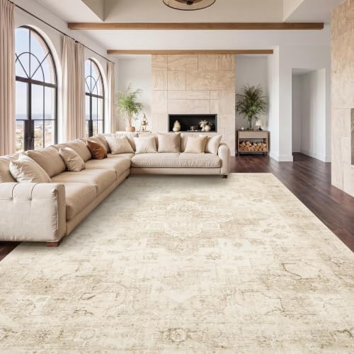 Garvee 9x12 Large Area Rug Vintage Boho Beige Washable Living Room Rug by Garvee