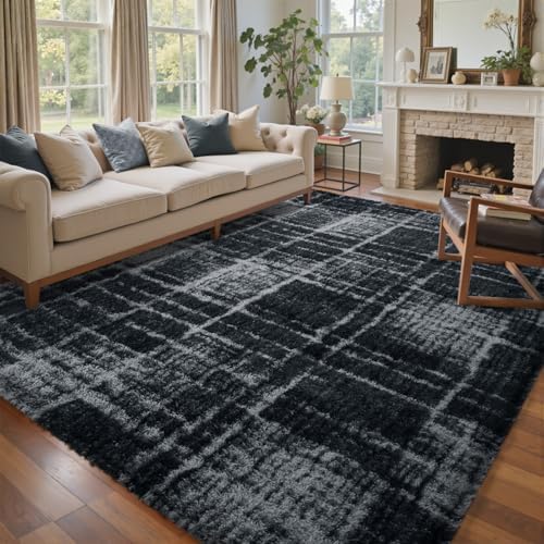 5x7 Ft Large Shag Rugs for Bedroom Living Room, Tie Dyed Ultra Soft Fluffy Furry Area Rug for Indoor Floor, Aesthetic Carpet for Home Decor (Grey) by Cuzwlovita