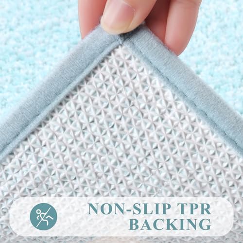 Pauwer 3 Piece Bathroom Rug Set, Non Slip Washable Bath Mat, Light Blue - Image 5