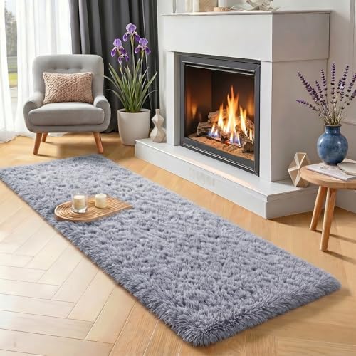 Grey Runner Rugs for Hallway 2x6 Ft, Long Bedside Rugs Bedroom Kids - Image 4