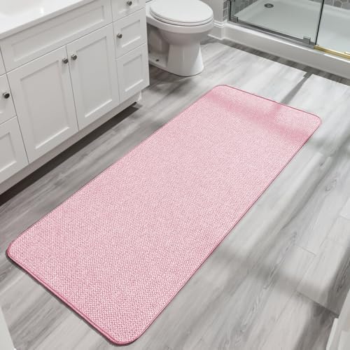 Bosap Bath Mat,Ultra Thin Bathroom Runner Rugs,Large Bath Mats for Bathroom,Quick Dry,Non-Slip,Machine Washable,Low Pile,Bath Rug,Shower Outside,Sink,Home Decor Accessories.Pink,1'9"x3'11"（21x47inch） by BosapDirect