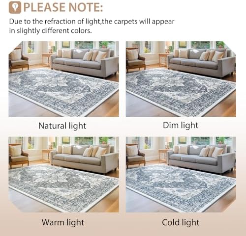 BESTSWEETIE Washable Boho 9x12 Area Rug for Living Room, Blue Grey White - Image 6