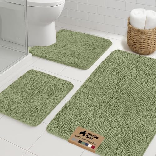 GORILLA GRIP Area Rug Sets and Oval Toilet Base, 3 Piece Sage by GorillaGrip