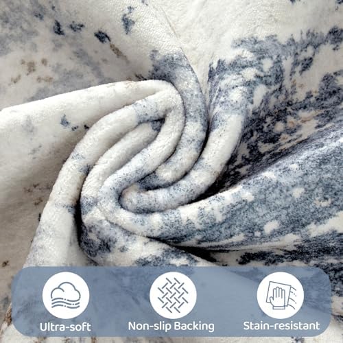 UERMEI 9x12 Area Rug Living Room Rugs - Washable Neutral Modern Abstract Soft Thin Large Rug Indoor Floor No Slip Rug Carpet for Bedroom Under Dining Table Home Office Decor- Denim Blue - Image 6