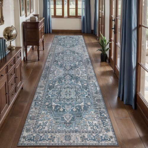 Tangsoo Vintage 2.6x8 Washable Hallway Runner Rugs, Non Slip Runner Blue - Image 2