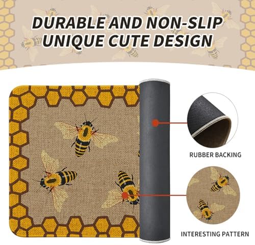 Summer Bee Kitchen Rugs Sets of 2 Non Slip Washable, Farmhouse Rustic Summer Kitchen Mats for Floor 2 Piece Home Decor - Image 5