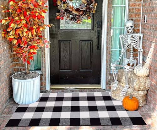 Buffalo Plaid Outdoor Rug 24"x51" Fall Black and White Front Porch Mat - Image 7