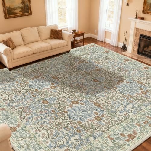 10x14 Area Rug for Living Room Washable Carpet (Beige Blue) by Unknown