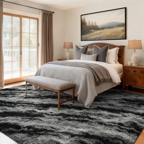 9x12 Ft Extra Large Shag Rugs for Living Room, Ultra Soft Fluffy Furry Area Rugs for Bedroom Indoor Floor, Aesthetic Carpet for Kids Home Decor (Black) - Image 2