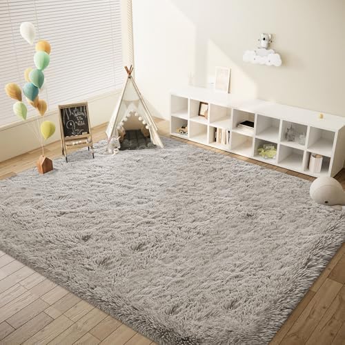 8x10 Area Rugs for Living Room: Fluffy Shag Soft Washable Rug Large Fuzzy Plush Indoor Carpet for Bedroom Nursery Playroom Kids Girls Boys Room (Grey Camel, 8'x10') - Image 5