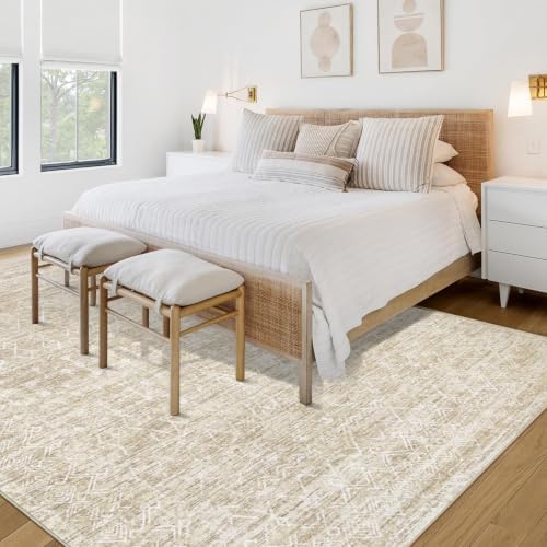 Area Rug Living Room Rugs 8x10 - Large Soft Boho Geometric Rug, Non-Slip Foldable Washable Rugs Non Shedding Morden Indoor Floor Carpet for Living Bedroom Office Dining Room (Moroccan Beige, 8'x10') - Image 4