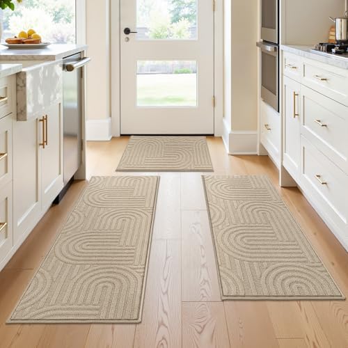 U'Artlines Kitchen Rugs and Mats Set of 3, Beige 20x32+20x48+20x59 by UArtlines