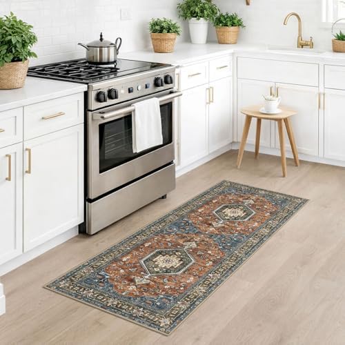 KUTA Washable Runner Rug 2x5 Runners Vintage Brick Red 5ft Kitchen Rug - Image 2