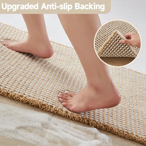TYUU Waffle Bath Mat, Boho Bathroom Rugs Non Slip, 30x20 Khaki & White - Image 4