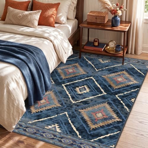 BESTSWEETIE 3'x5' Washable Area Rug for Living Room Bedroom Darkblue by BESTSWEETIE