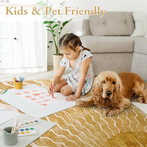 Hedlive Boho Machine Washable Rug 6x9, Sun Print Soft 6x9 Nursery Rug for Bedroom Classroom, Ultra-Thin Non Slip Kids Large Carpet for Living Room Playroom Office(6'x9',Gold/Multi) - Image 2