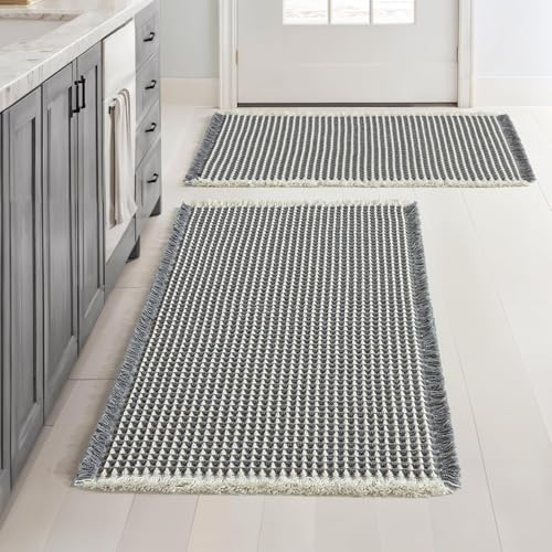 MIULEE Set of 2 Waffle Bathroom Rugs Dark Grey&Cream Bath Mat 18x30 Inch by MIULEE
