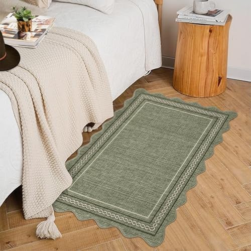 GarveeHome Scalloped Door Mat 2x3 Rugs for Entryway Washable Non-Slip Green by GarveeHome