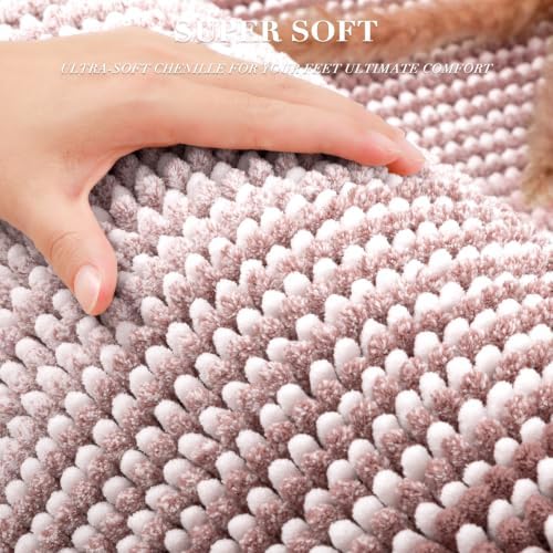 BSICPRO Bathroom Rugs Sets 2 Piece, Non Slip Striped Bath Mats, Mauve Brown - Image 2
