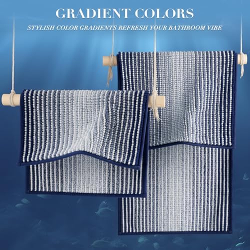 BSICPRO Bathroom Rugs Sets 2 Piece, Non Slip Striped Bath Mats, Navy - Image 4