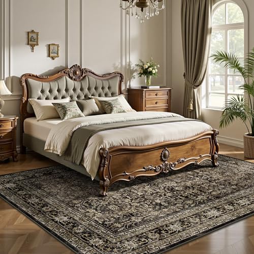 6x9 Area Rugs - Washable Vintage Retro Living Room Rug, Soft Ultra Thin Non Slip Low Pile Traditional Distressed Boho Carpet for Bedroom Dining Room Nursery Home Office, Brown - Image 3