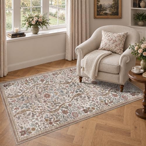 3x5 Throw Rug Floral Print Area Rug Soft Low Pile for Entryway - Image 2