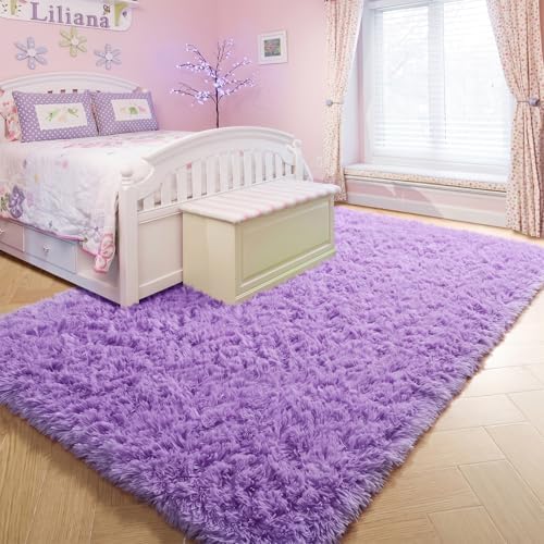 Amdrebio Purple Fluffy Kids Area Rug 4x6 for Girls Bedroom Dorm Nursery - Image 5