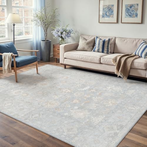 6x9 Blue Neutral Floral Area Rug by WondRg