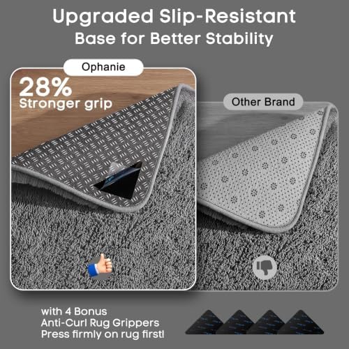 Ophanie 2x10 Runner Rug for Hallway,Upgrade Non-Slip Fluffy Soft Bedside Rugs,Bedroom Living Room Grey Shaggy Gray Carpet for Kids Girls Boys Dorm Nursery Decor Aesthetic with Over 99 pcs Pile fibers - Image 4