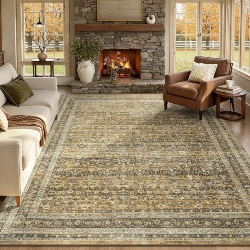 8x10 Area Rugs for Living Room Bedroom, Washable Vintage Boho Brown by Vibrug
