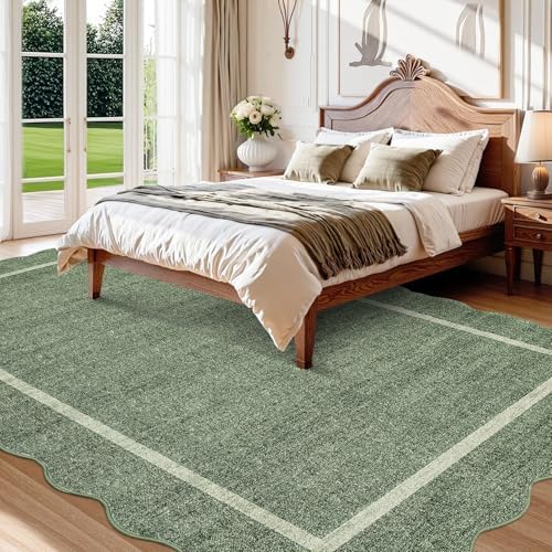 GarveeHome Scalloped 3x5 Area Rug Washable Rug for Entryway Greyish Green - Image 7