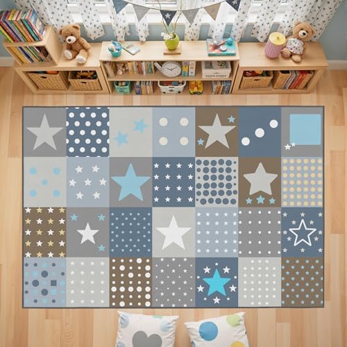 Playroom Rug for Kids, Small Classroom Rug 5x7, Star & Polka Dot by Unknown