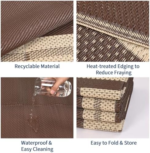 GAOMON Outdoor Rug 8x10 Area Rugs for Patio Waterproof Plastic Straw Rug Reversible Patio Rugs RV Camping Outdoor Carpet for Porch Patio Outside RV Deck Balcony Picnic Beach Decor Border-Brown/Beige - Image 3