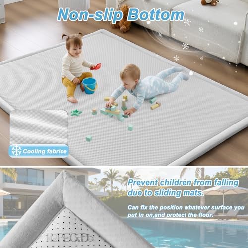 Baby Play Mat for Floor Nursery Rug Muscle Area Playroom Rug Elastic Foam 79x110 Playpenmat Elastic Foam 1.3" Thick Crawling Mat for Babies,Toddlers, Infants, Kids(Ripple Light Grey) - Image 3
