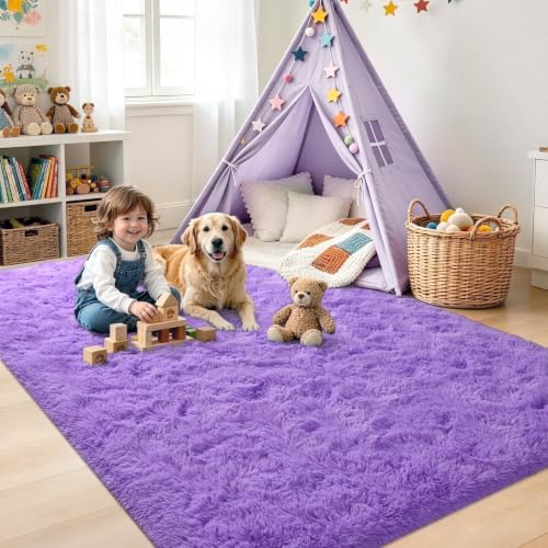 5x7 Purple Fluffy Soft Area Rug Non-Slip for Living Room Bedroom Playroom - Image 4