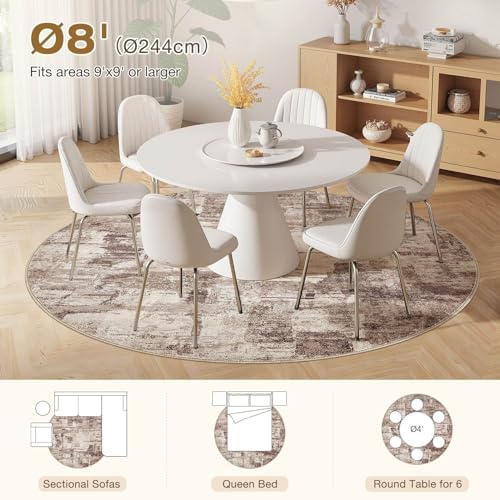 kakania Abstract 8x8 Round Rugs for Living Room: Circle Rugs 8FT Brown - Image 2