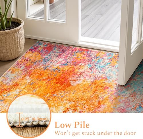 Rugflix Washable 4ft Round Area Rug, Rainbow Abstract Rug for Bedroom - Image 4
